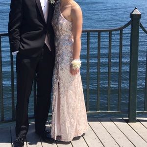 Light Pink Prom Dress with Silver Sequins